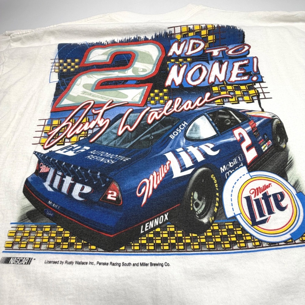 Vintage Rusty Wallace NASCAR 90s Miller Lite Tee XL Double Sided